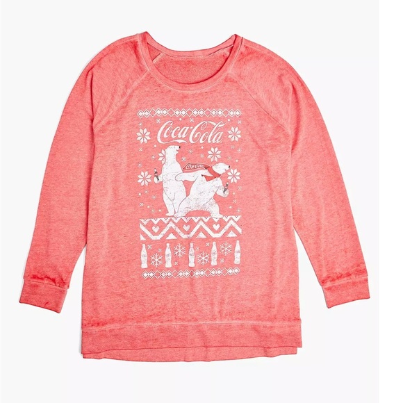 LANE BRYANT Classic High-Low Coca-Cola Bears Graphic Sweatshirt - Red Plus 14/16 - Picture 1 of 14